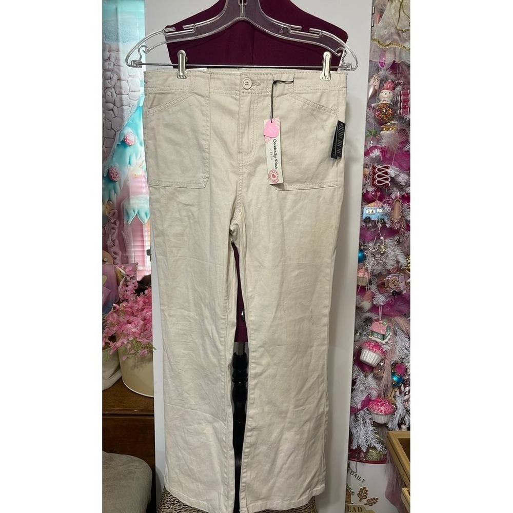 Celebrity Pink Flare Pants Girls 16 Cream Mid-Rise Utility Stretch NWT, Good